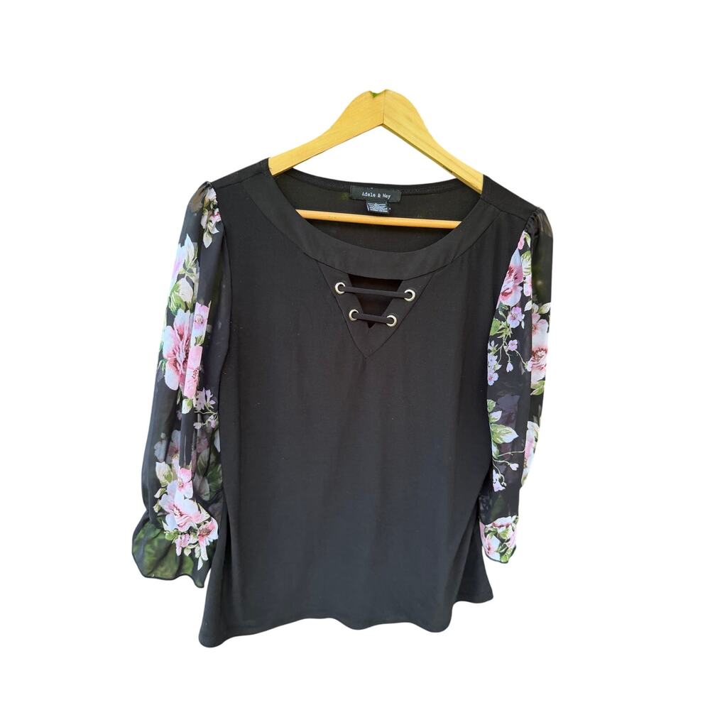 Adele and May Floral Sleeve Lace Up Top